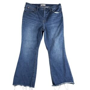 Madewell Jeans Womens 32 Cali Demi Boot Cut Cropped Blue Raw Hems Stretch Casual